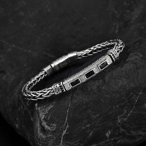 Sterling Silver Hand - woven Inlaid Zircon Hemp Rope Bracelet - Zambeel