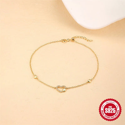 Sterling Silver Hollow Jeweled Heart Bracelet Fashion - Zambeel
