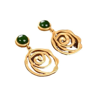 Sterling Silver Needle Jasper Gold Plated Retro Artistic Personality Thread Earring Pendant For Ladies - Zambeel