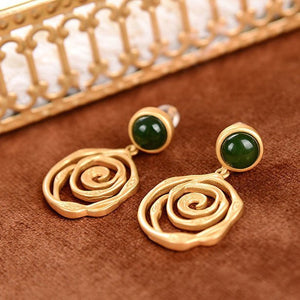 Sterling Silver Needle Jasper Gold Plated Retro Artistic Personality Thread Earring Pendant For Ladies - Zambeel