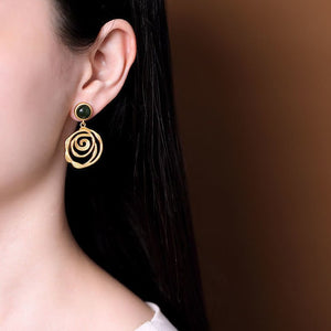 Sterling Silver Needle Jasper Gold Plated Retro Artistic Personality Thread Earring Pendant For Ladies - Zambeel