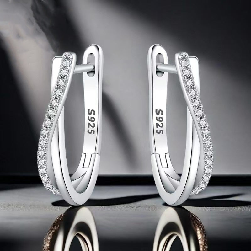Stone - inlaid Twisted - line Hoop Earrings A Niche Style - Zambeel