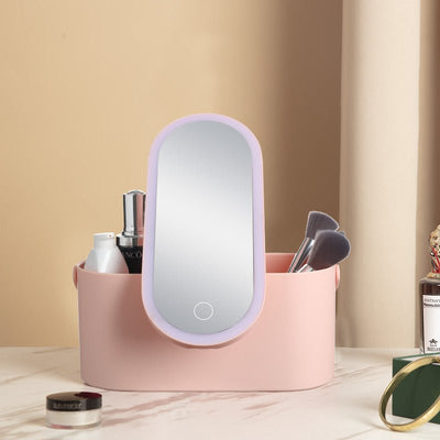 Storage Box LED Makeup Mirror Portable Portable Travel Makeup Organizer Carrying Box With Mirror LED - Zambeel