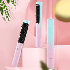 Straightening Comb Rechargeable Hair Wireless Straightener Curler Curling Straighten Dual - purpose Travel Portable USB Charging - Zambeel