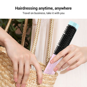 Straightening Comb Rechargeable Hair Wireless Straightener Curler Curling Straighten Dual - purpose Travel Portable USB Charging - Zambeel