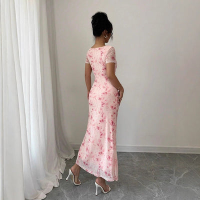Strap - printed Long Figure - hugging Hip - hugging Dress - Zambeel