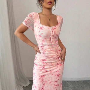 Strap - printed Long Figure - hugging Hip - hugging Dress - Zambeel
