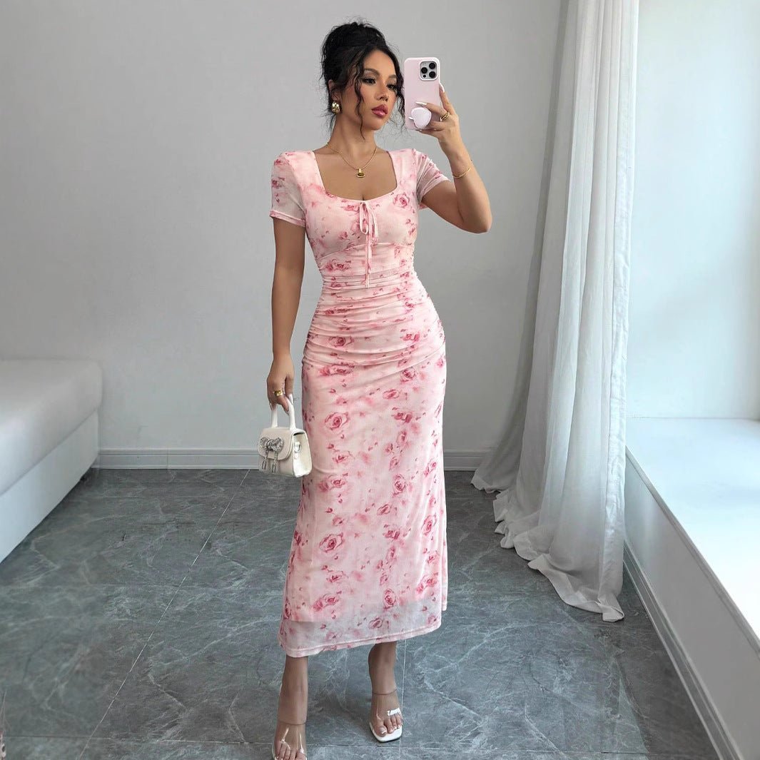 Strap - printed Long Figure - hugging Hip - hugging Dress - Zambeel