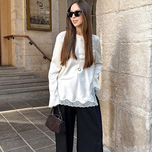 Stylish And Chic Top With A Split Neckline - Zambeel
