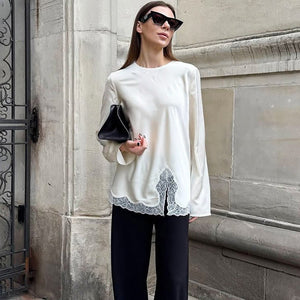 Stylish And Chic Top With A Split Neckline - Zambeel