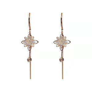 Stylish Flower Earrings Women's Tassel Imitation Crystal - Zambeel