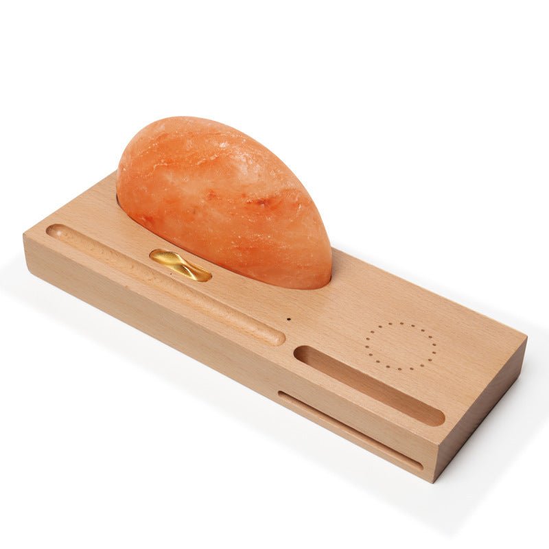 Sunrise Oriental LED Gift Table Lamp Salt Lamp With Mobile Phone Wireless Charging Solid Wood Base Mineral Salt Lamp Shade - Zambeel