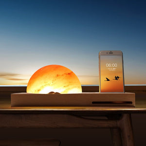 Sunrise Oriental LED Gift Table Lamp Salt Lamp With Mobile Phone Wireless Charging Solid Wood Base Mineral Salt Lamp Shade - Zambeel