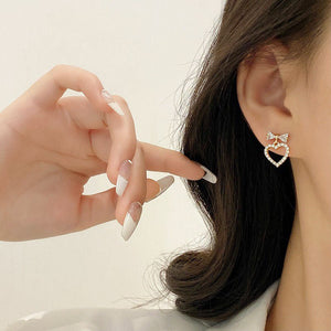 Super Fairy Bow Love Heart Stud Earrings Online Influencer Refined - Zambeel