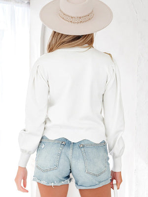 Sweet - style Printed Long - sleeved Pullover Sweater With Irregular Hem - Zambeel