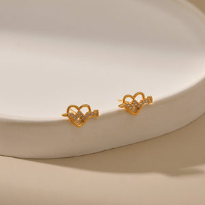 Sweet Tridimensional Peach Heart Stud Earring - Zambeel