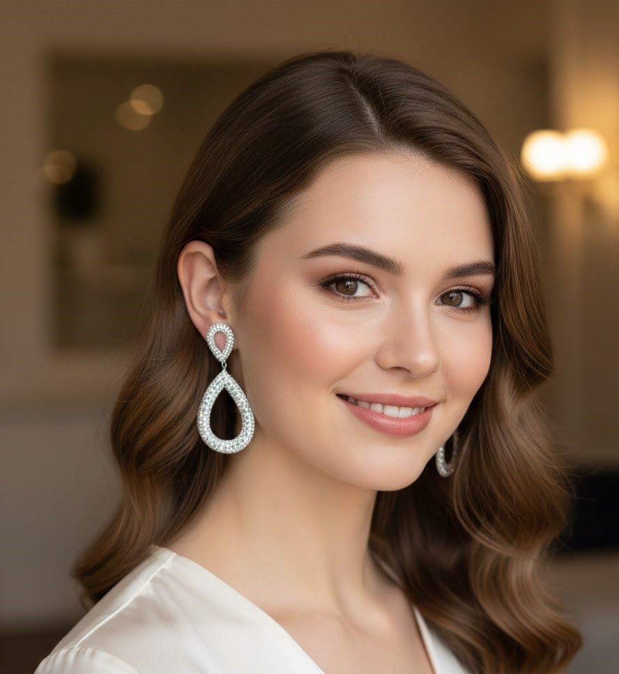 Teardrop Halo Crystal Earrings - Zambeel
