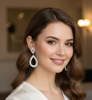 Teardrop Halo Crystal Earrings - Zambeel