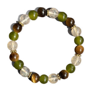 Tigers Eye Clear Quartz And Prehnite Beaded Bracelet - Zambeel
