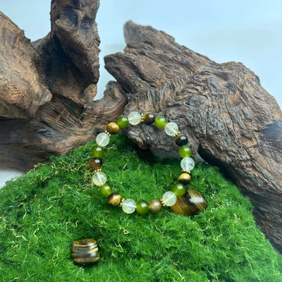 Tigers Eye Clear Quartz And Prehnite Beaded Bracelet - Zambeel