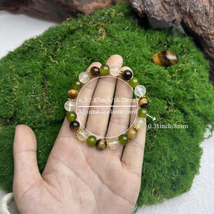 Tigers Eye Clear Quartz And Prehnite Beaded Bracelet - Zambeel