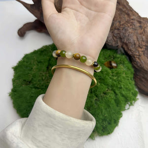 Tigers Eye Clear Quartz And Prehnite Beaded Bracelet - Zambeel