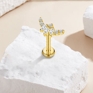 Titanium Alloy Internal Teeth Inlaid Zircon Labret Piercing Jewelry Ear Studs Lip Ring - Zambeel