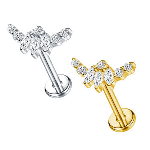 Titanium Alloy Internal Teeth Inlaid Zircon Labret Piercing Jewelry Ear Studs Lip Ring - Zambeel