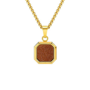 Titanium Steel Hip - hop Turquoise Square Pendant Necklace - Zambeel