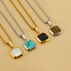 Titanium Steel Hip - hop Turquoise Square Pendant Necklace - Zambeel