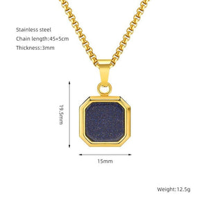 Titanium Steel Hip - hop Turquoise Square Pendant Necklace - Zambeel