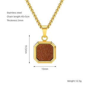 Titanium Steel Hip - hop Turquoise Square Pendant Necklace - Zambeel