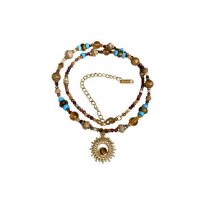 Titanium Steel Natural Stone Rice Bead Sunflower Bead Necklace - Zambeel