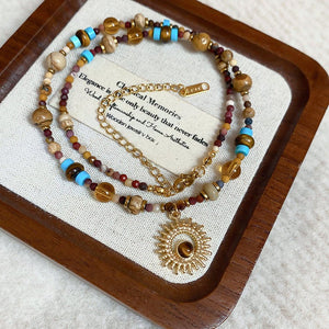 Titanium Steel Natural Stone Rice Bead Sunflower Bead Necklace - Zambeel