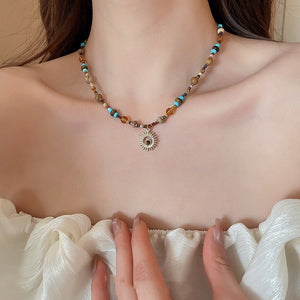 Titanium Steel Natural Stone Rice Bead Sunflower Bead Necklace - Zambeel