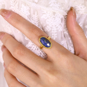 Titanium Steel Natural Stone Ring With An Oval Open Design And Adjustable Fit - Zambeel