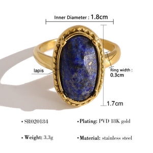 Titanium Steel Natural Stone Ring With An Oval Open Design And Adjustable Fit - Zambeel