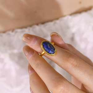 Titanium Steel Natural Stone Ring With An Oval Open Design And Adjustable Fit - Zambeel