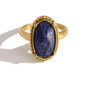 Titanium Steel Natural Stone Ring With An Oval Open Design And Adjustable Fit - Zambeel