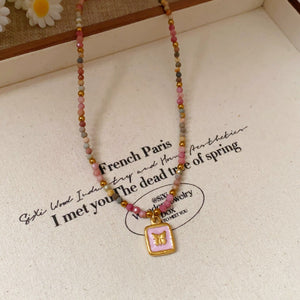 Titanium Steel Oil - drip Red Agate Bead Necklace - Zambeel