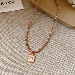Titanium Steel Oil - drip Red Agate Bead Necklace - Zambeel