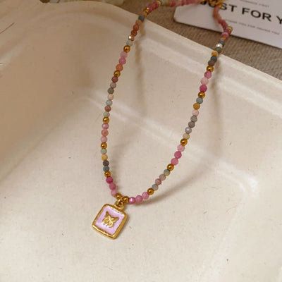 Titanium Steel Oil - drip Red Agate Bead Necklace - Zambeel