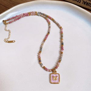 Titanium Steel Oil - drip Red Agate Bead Necklace - Zambeel