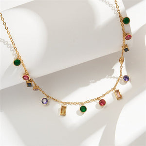 Titanium Steel Plated 18K Gold Inlaid Color Zircon Women's Tassel Necklace - Zambeel