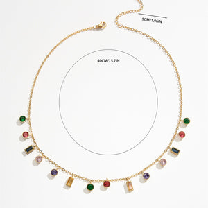 Titanium Steel Plated 18K Gold Inlaid Color Zircon Women's Tassel Necklace - Zambeel