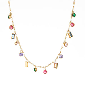 Titanium Steel Plated 18K Gold Inlaid Color Zircon Women's Tassel Necklace - Zambeel