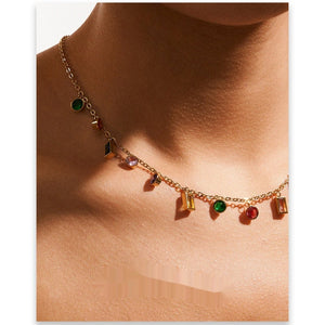 Titanium Steel Plated 18K Gold Inlaid Color Zircon Women's Tassel Necklace - Zambeel