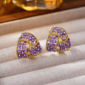 Trendy Purple Full Diamond Triangle Fashion Earrings For Women - Zambeel