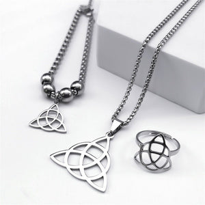 Triangle Circle Pendant Stainless Steel Necklace Suit - Zambeel