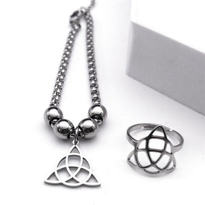 Triangle Circle Pendant Stainless Steel Necklace Suit - Zambeel